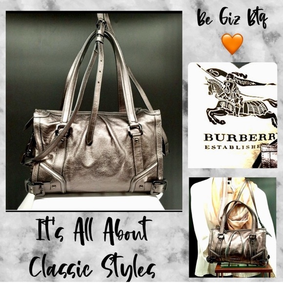 🆑 Burberry Prorsum Metallic Silver Satchel And/e Shoulder Bag Like New EUC - Picture 2 of 16